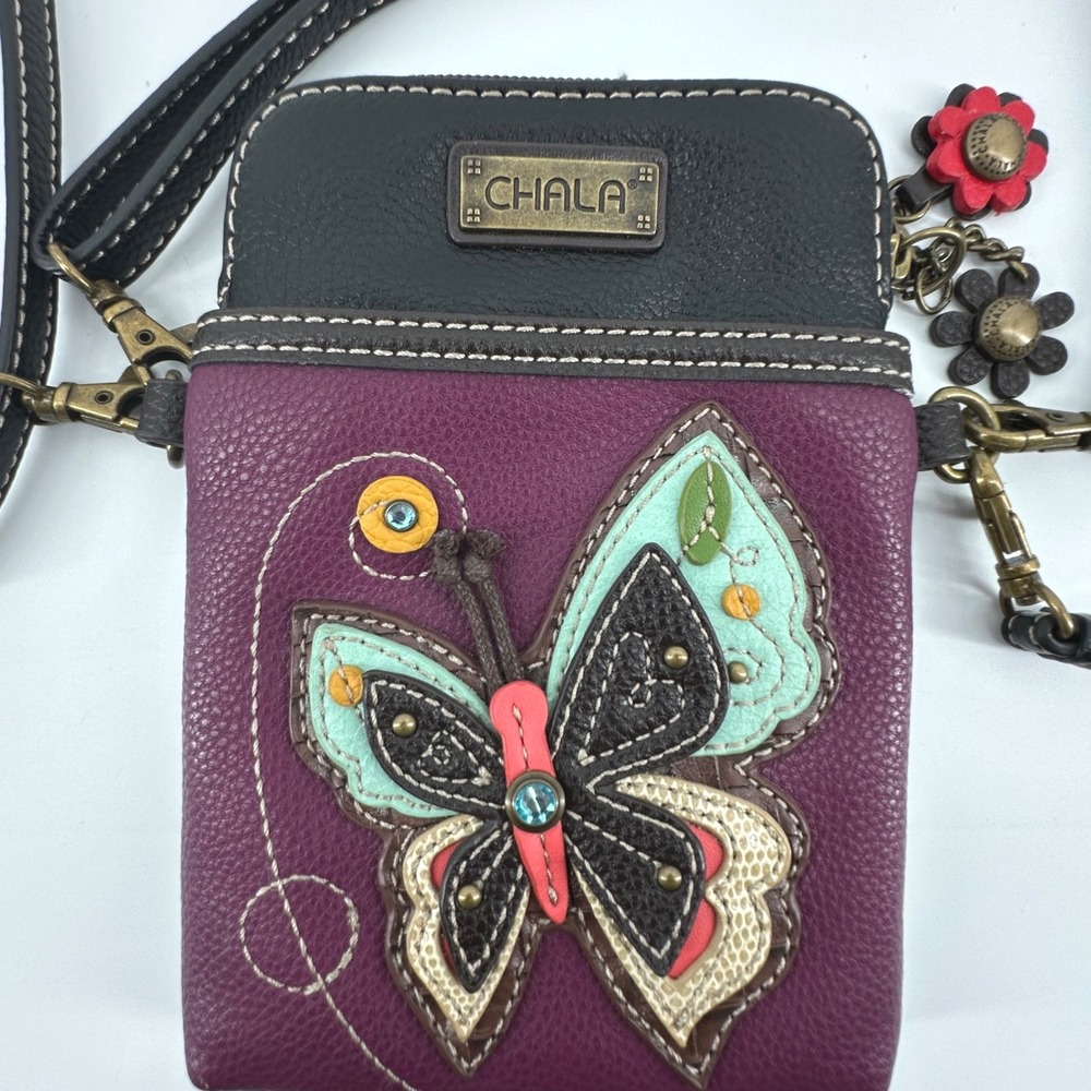 Chala Butterfly Crossbody Cell Phone Bag Womens Small Plum Purple Black Cottage